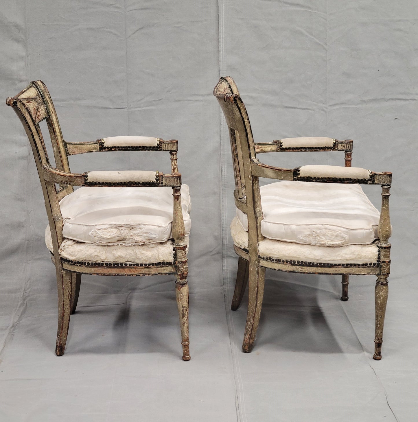 Antique Maison Jansen Style French Louis XVI Painted Fauteuil Chairs - a Pair