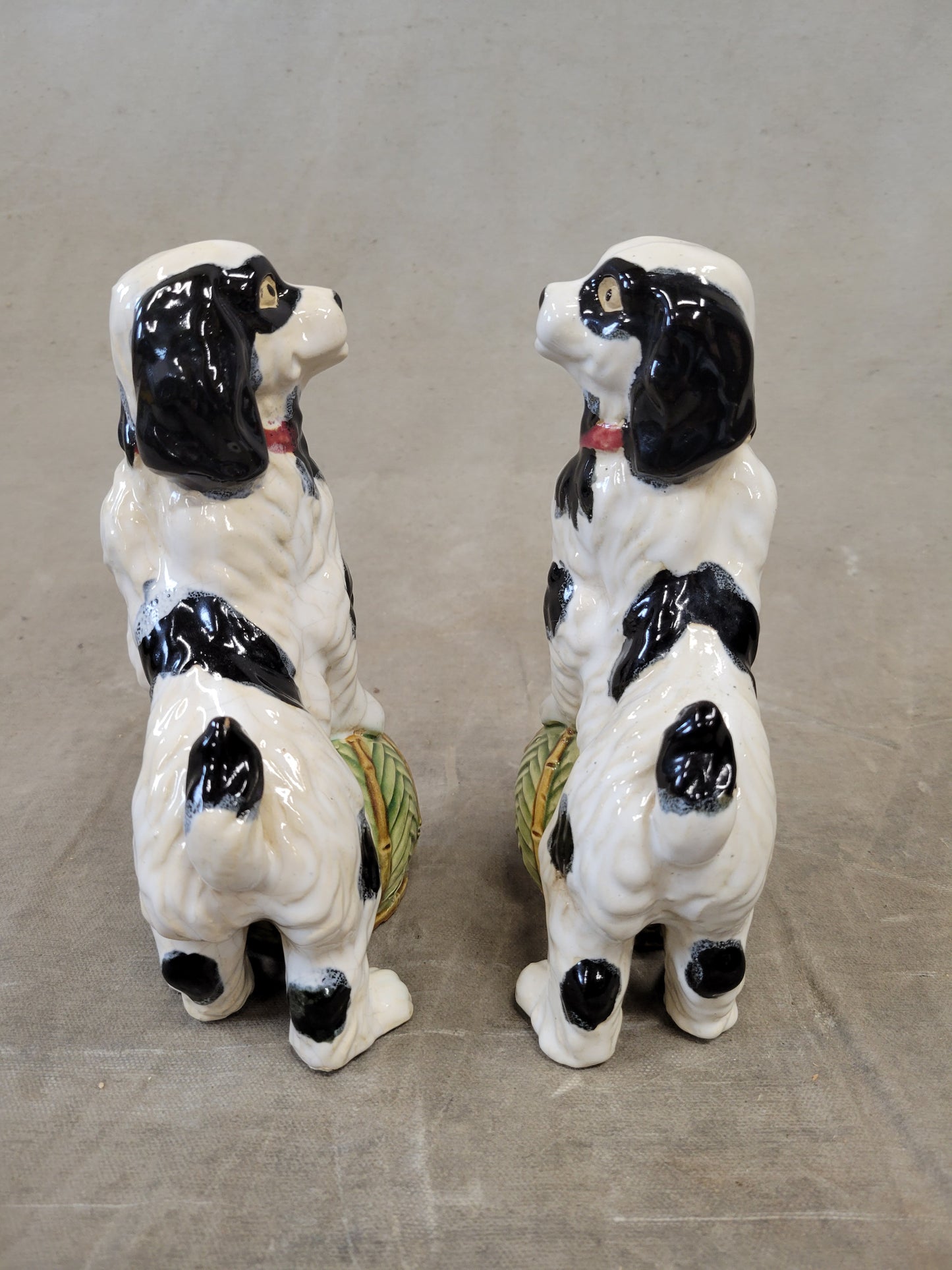 Vintage Majolica Staffordshire Cavalier King Charles Spaniel Bookends - a Pair