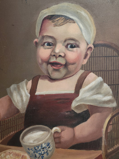 Vintage Painting of a Young Child - Oil on Board