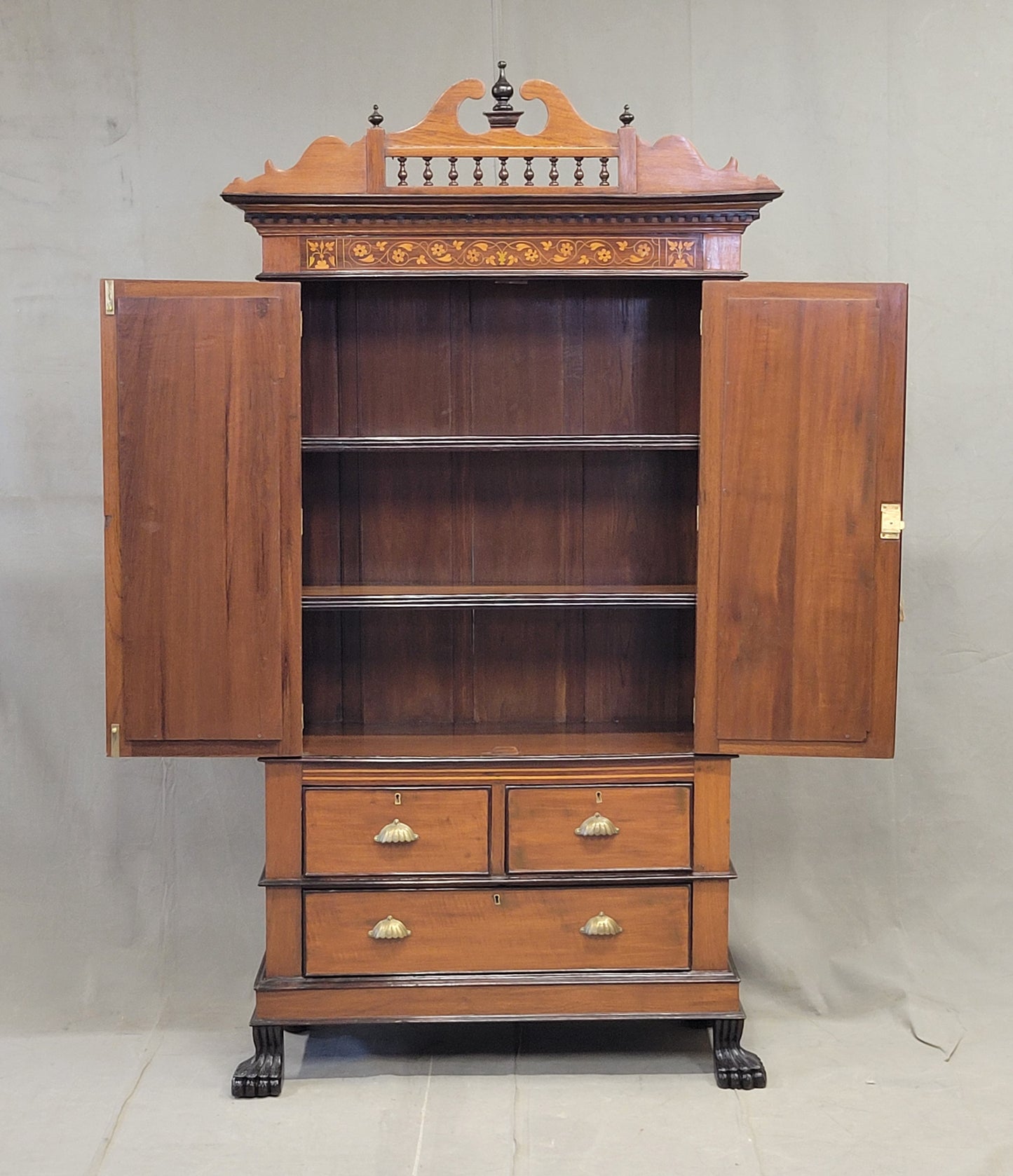 Antique Circa 1900 Anglo Indian Teak and Rosewood Mirrored Cabinet With Inlay