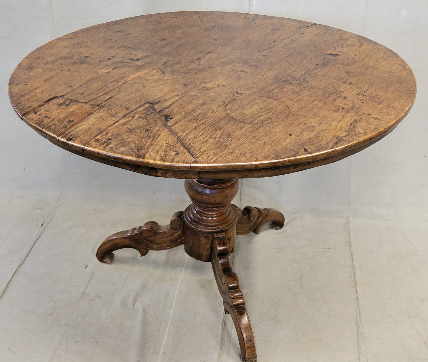 Antique Dutch Colonial Rustic Round Teak Dining Table