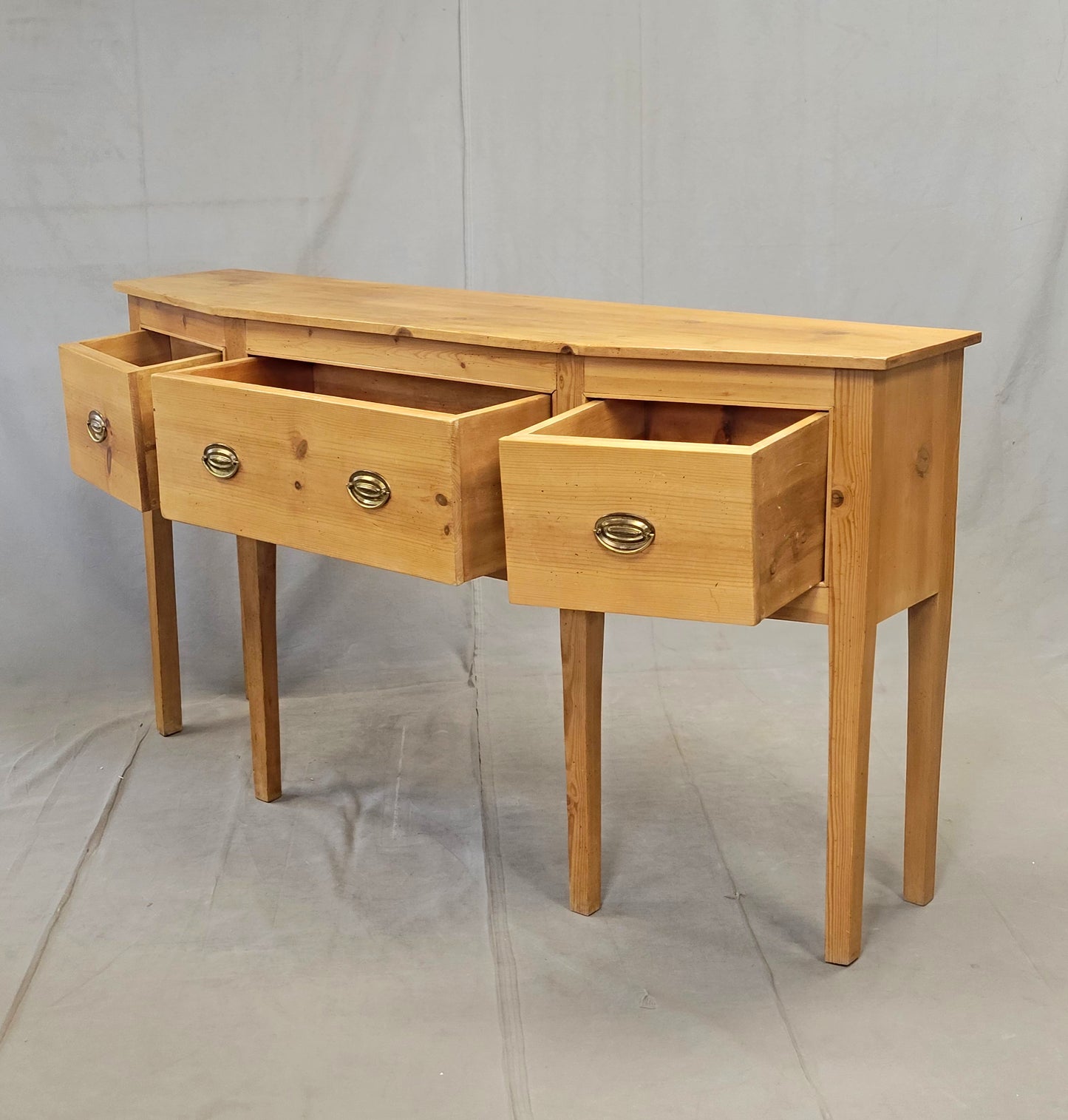 Vintage Shaker Style Pine Console Sideboard Buffet With Brass Pulls
