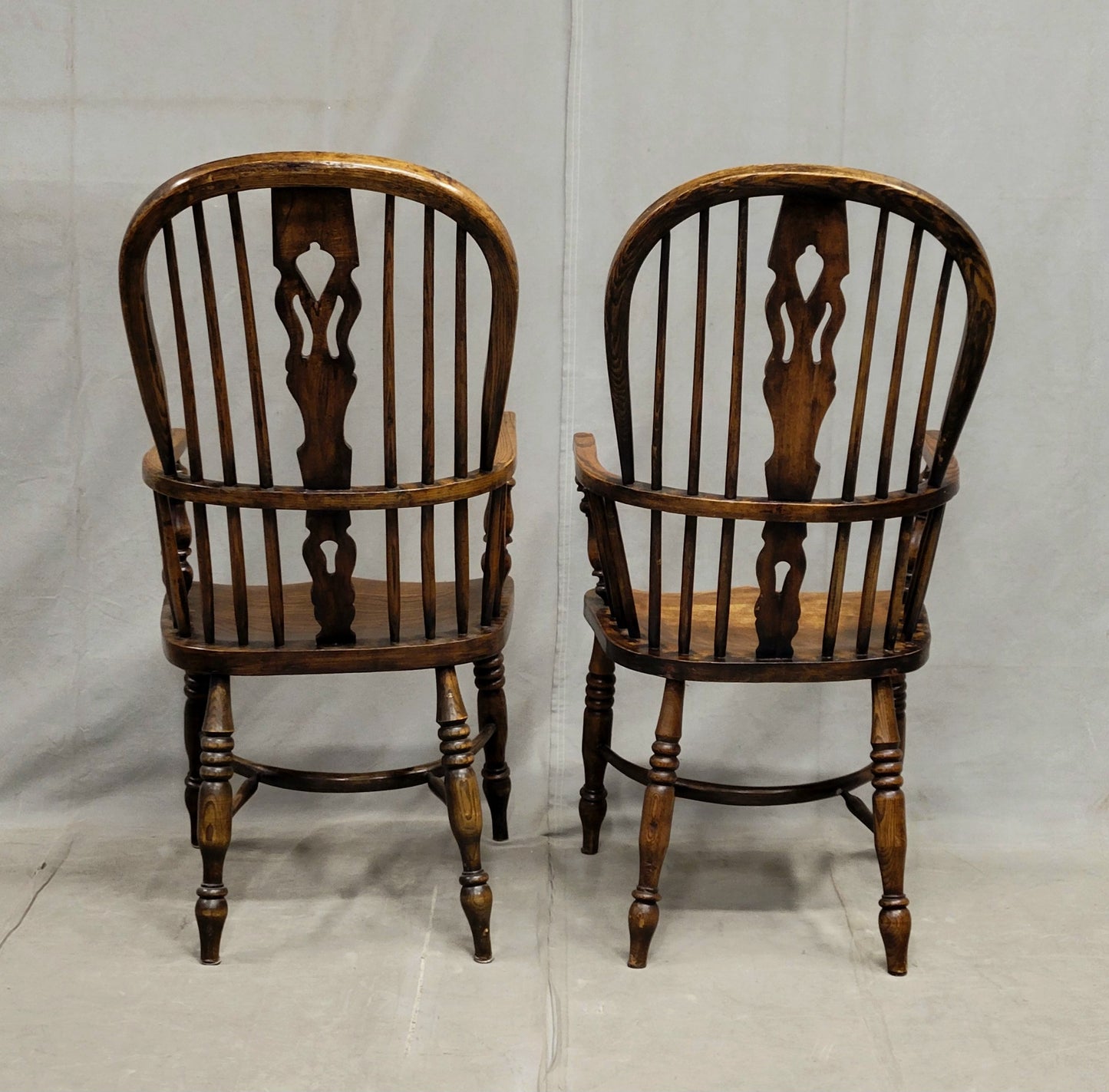 Vintage English Oak and Elm Windsor Chairs - A Pair
