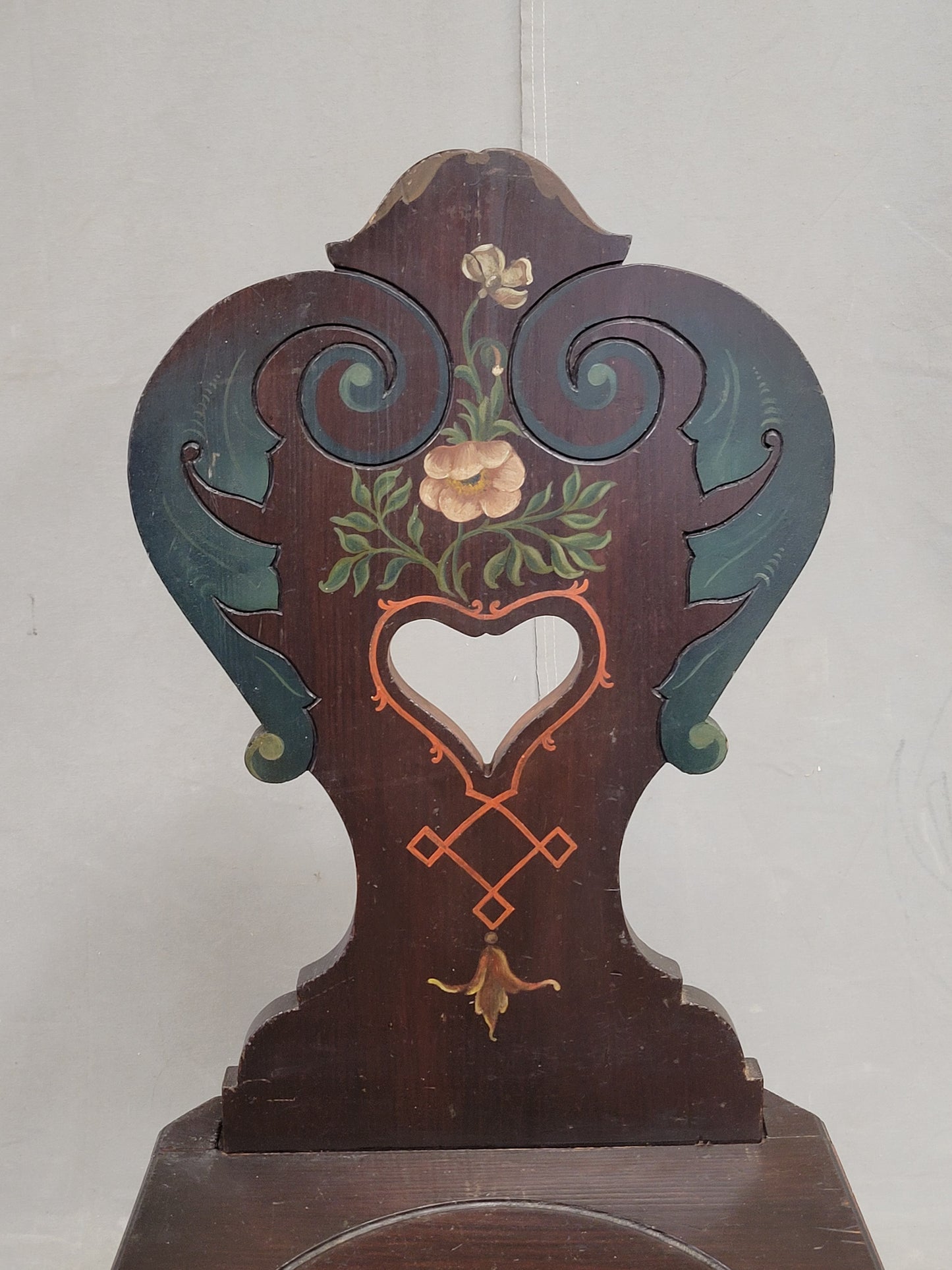 Vintage Swiss/German Carved and Painted Board Chair