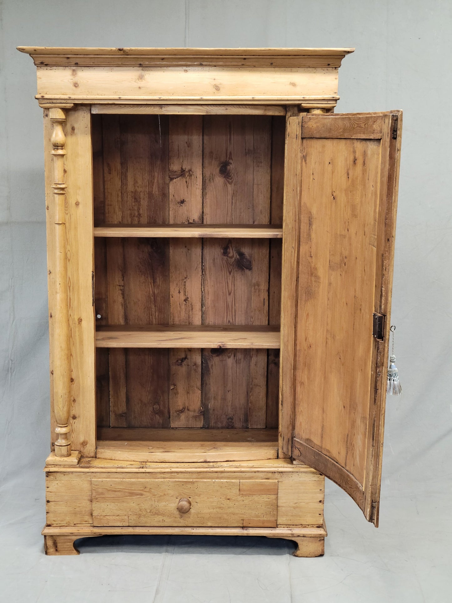 Antique 19th Century Danish Scandinavian Pine Bow Front Armoire Wardrobe