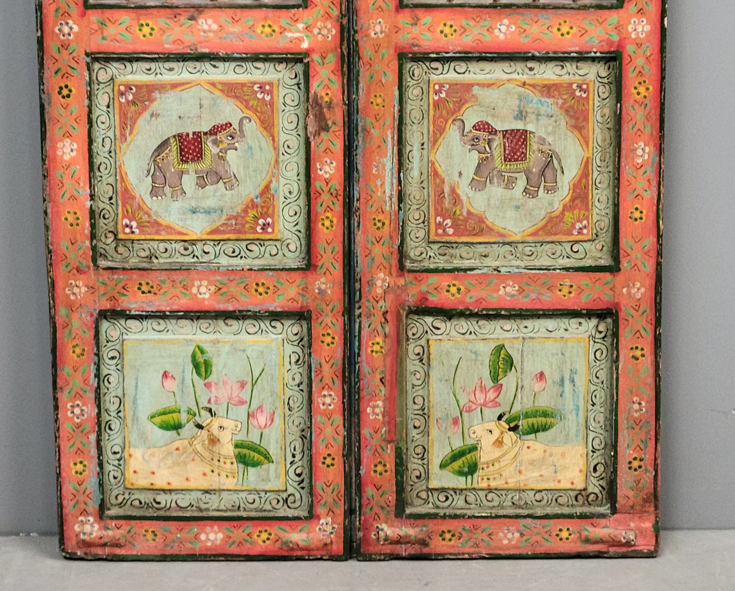 Antique Painted Indian Dog Gates Wall Hanging