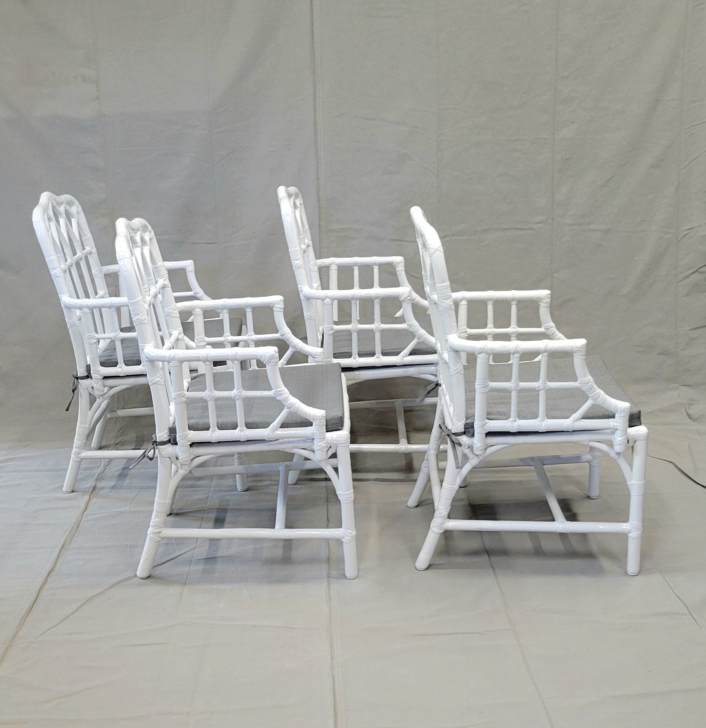 Vintage Painted McGuire Bamboo Armchairs - Set of 4