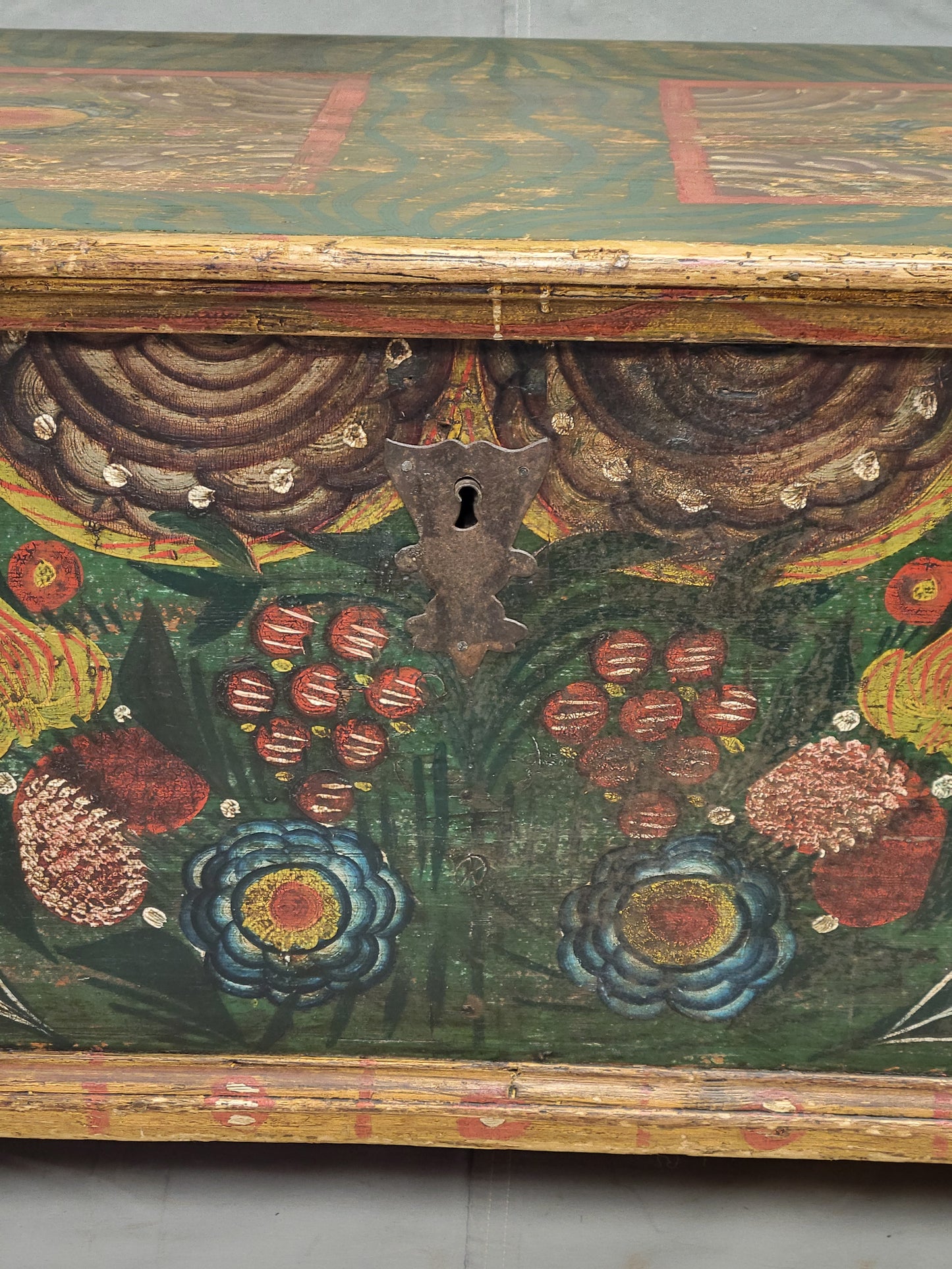 Antique Romanian Painted Pine Blanket Chest