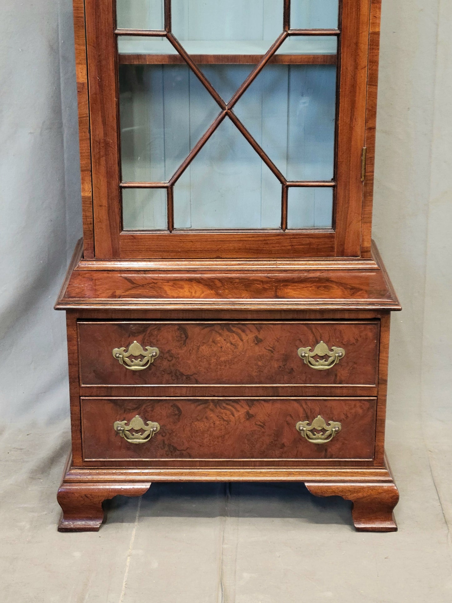 Antique English Mahogany Single Glass Door 2-piece Curio Display Cabinet