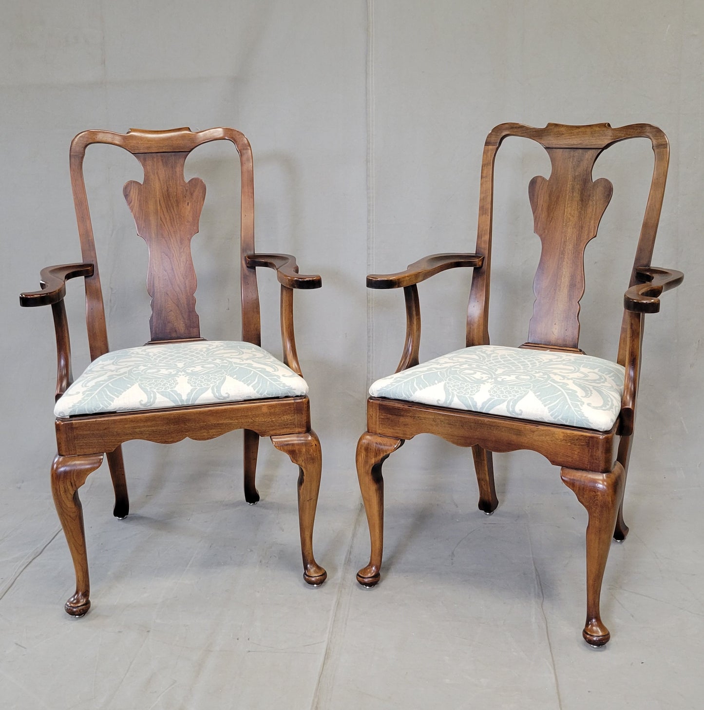 Set of 10 Vintage 1980s Statton Furniture Dining Room Chairs With Tommy Bahama Fabric Seats