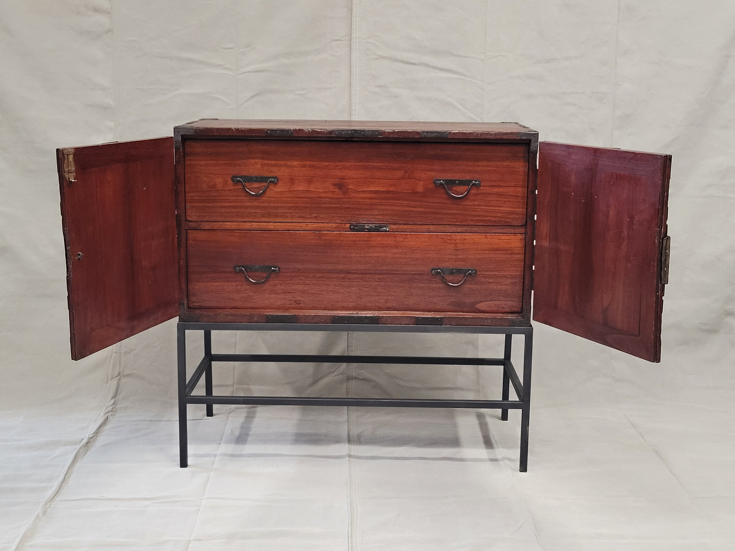 Antique Japanese Tansu Chest With Drawers on Contemporary Metal Stand