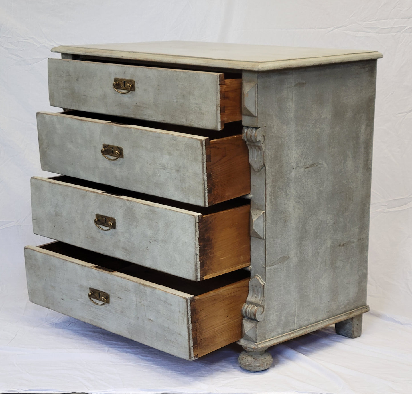 Antique European Pine Gustavian Style Gray Dresser Chest of Drawers