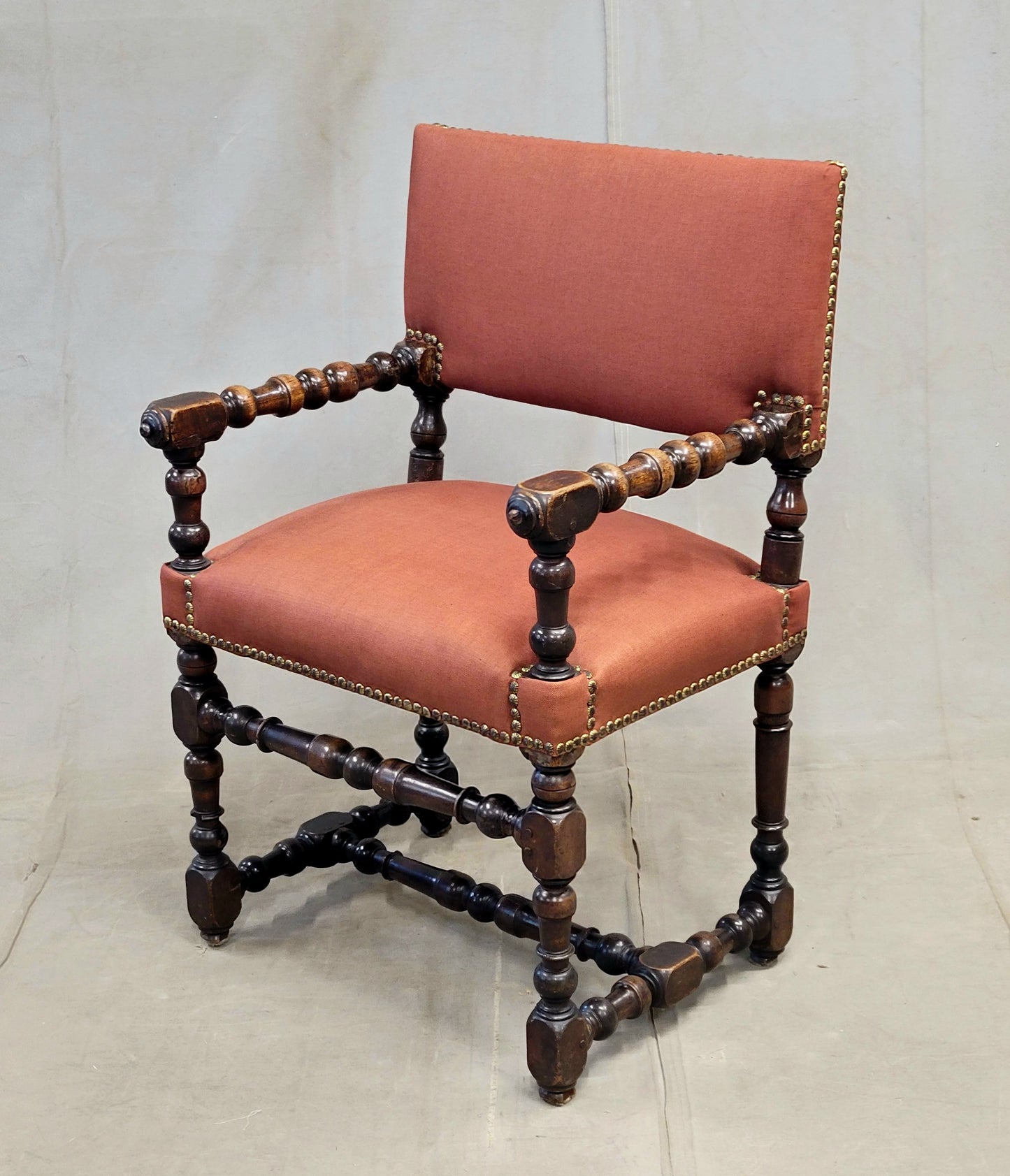 Antique European Renaissance Revival Chairs with Terracotta Linen Upholstery - a pair