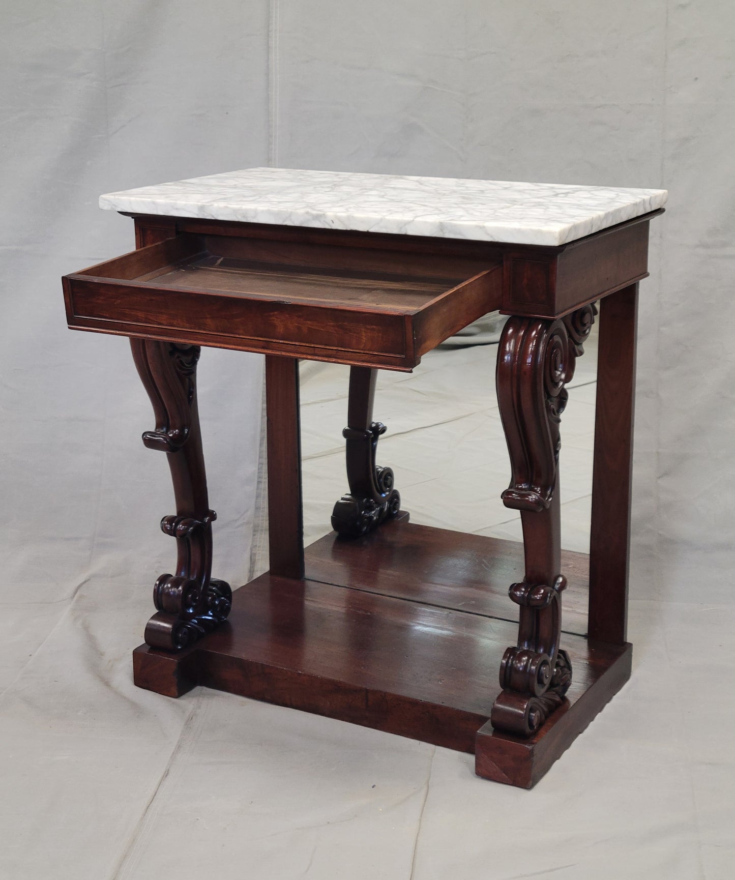 Antique 19th Century Mahogany Console Table With Carrara Marble Top