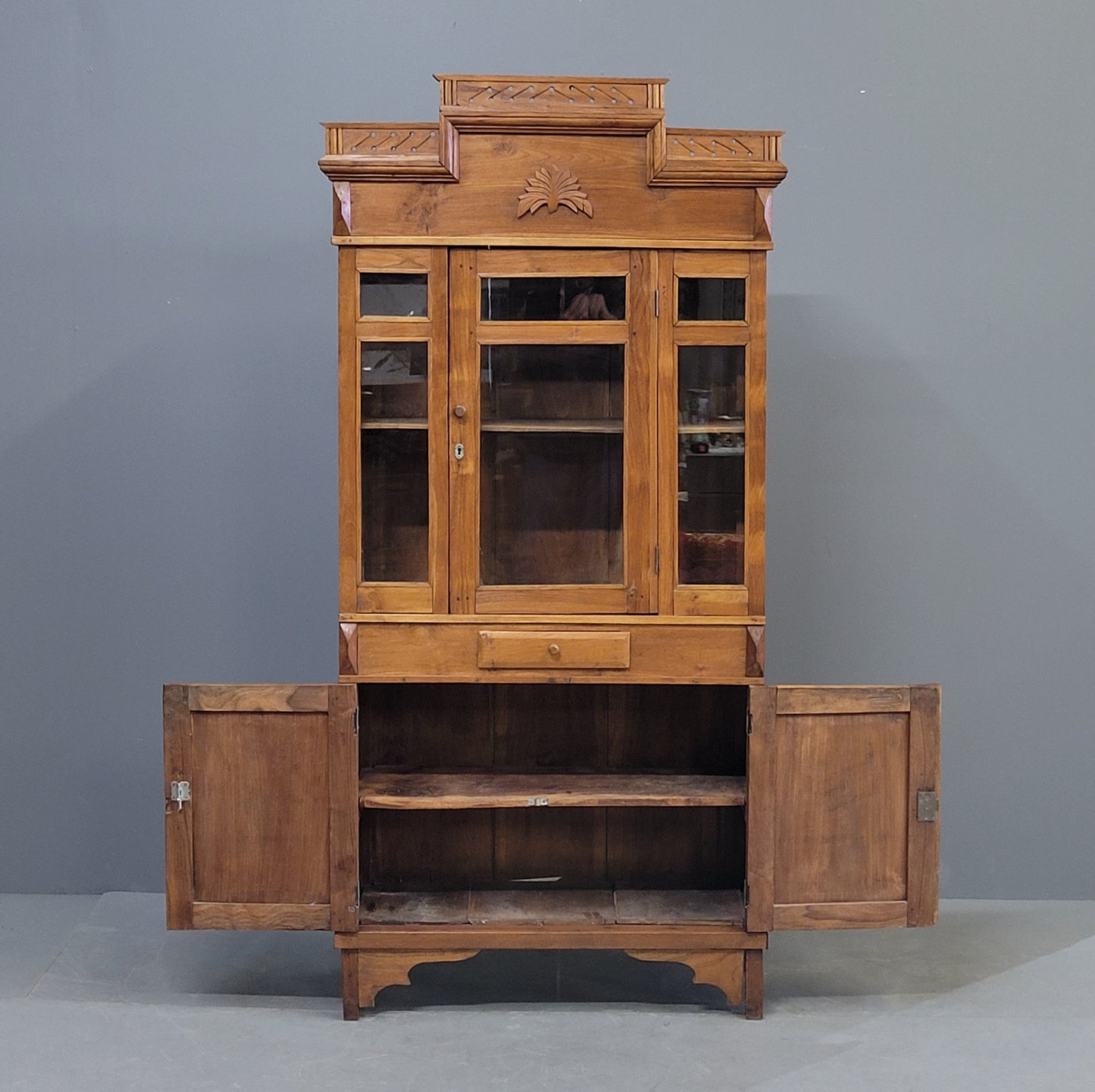 Antique Dutch Colonial Glass Door Cabinet