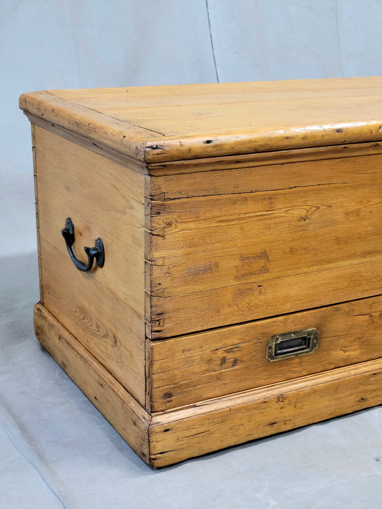 Antique English Pine Blanket Chest With Drawer