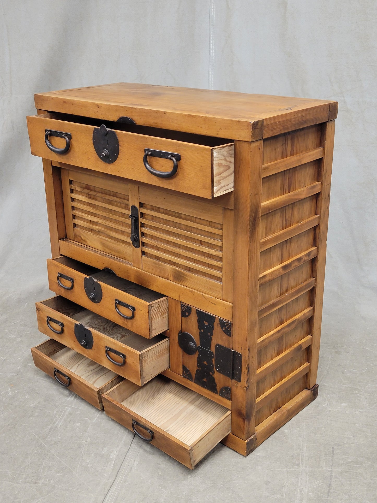 Antique Japanese Meiji Era Kansai Style Cyprus and Cedar Merchant's Chest Tansu