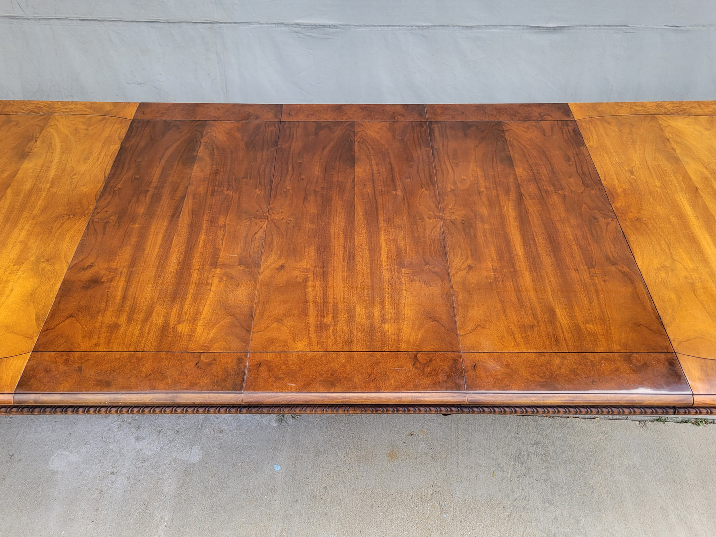 Vintage Karges Burl Walnut Dining Table With 3 Leaves and Pads