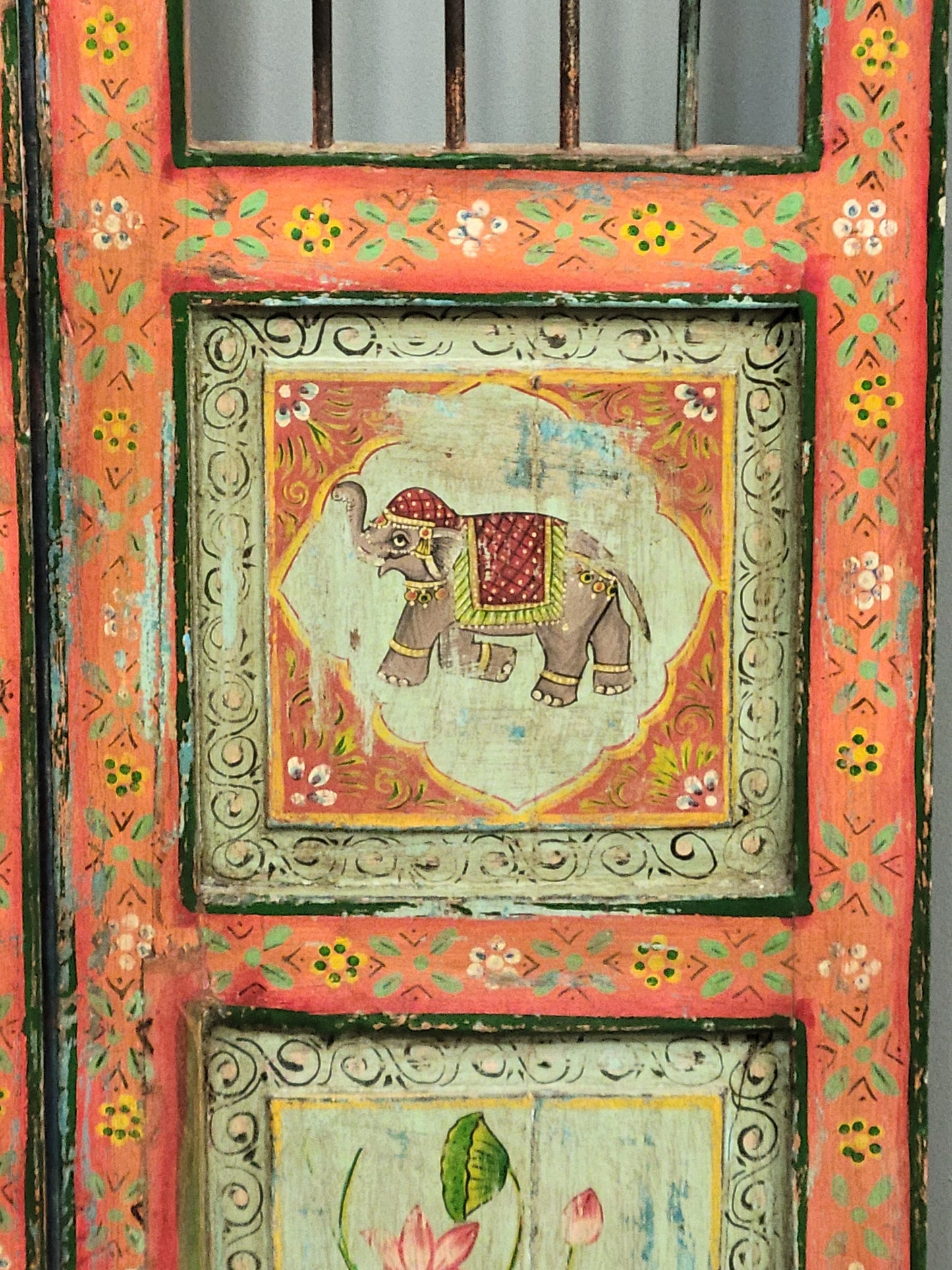 Antique Painted Indian Dog Gates Wall Hanging