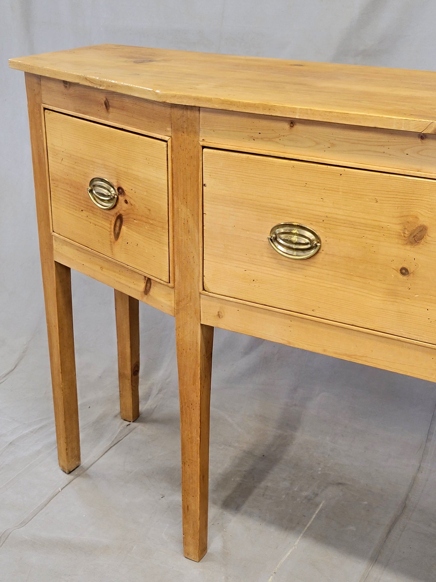 Vintage Shaker Style Pine Console Sideboard Buffet With Brass Pulls