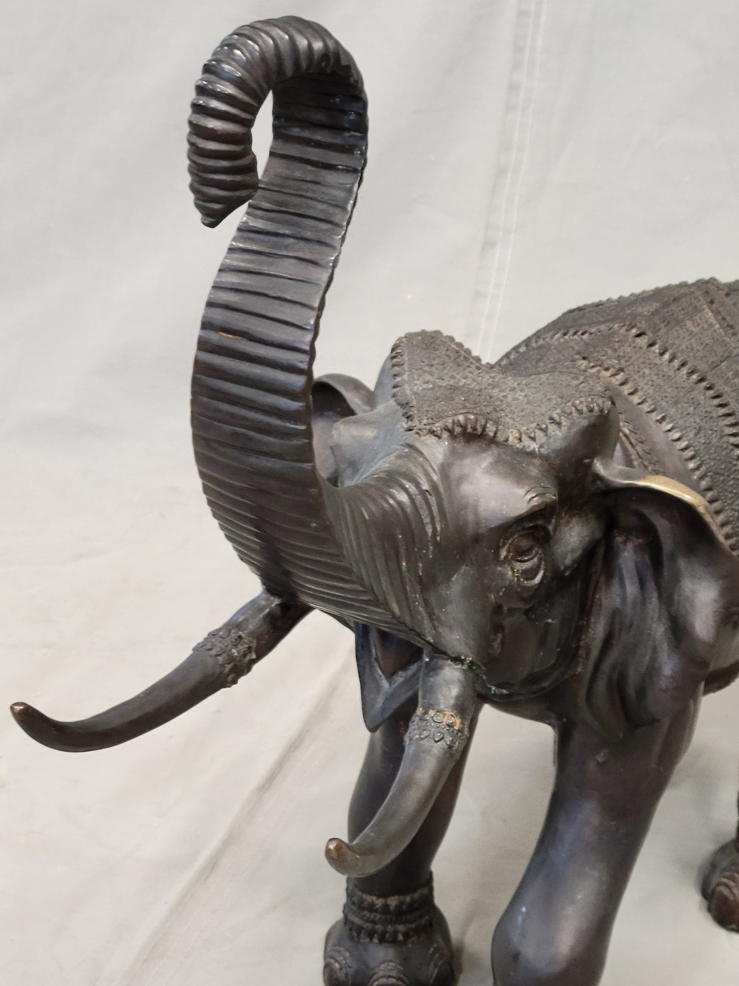 Vintage Large Patinated Brass or Bronze Asian Elephant Signed "La Puce"
