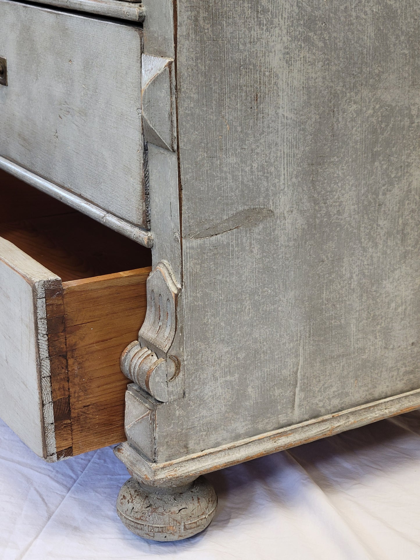 Antique European Pine Gustavian Style Gray Dresser Chest of Drawers
