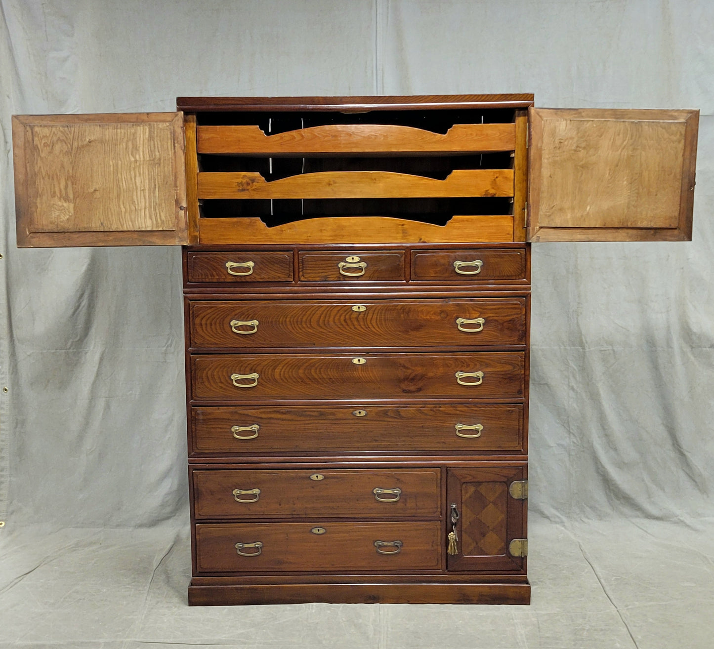 Vintage Large Japanese 14 Drawer Tansu Chest With European Influence