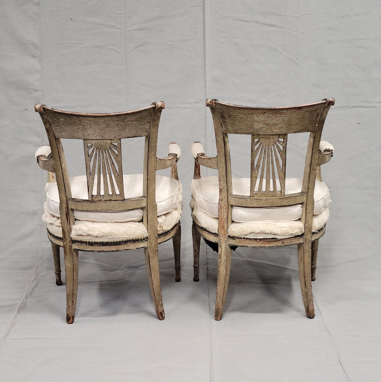 Antique Maison Jansen Style French Louis XVI Painted Fauteuil Chairs - a Pair