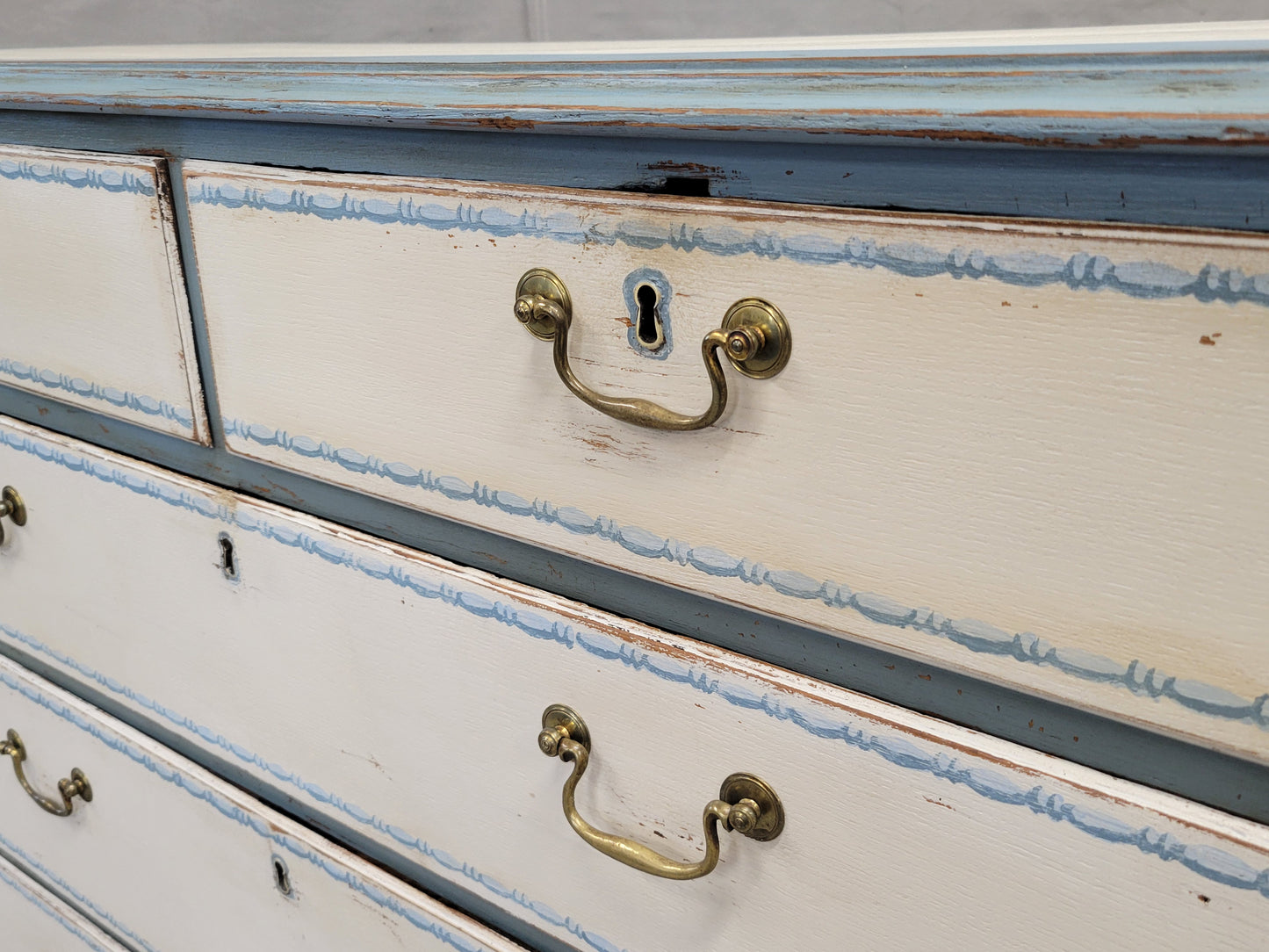 Antique English 1850s Painted Oak Dresser With Bracket Feet