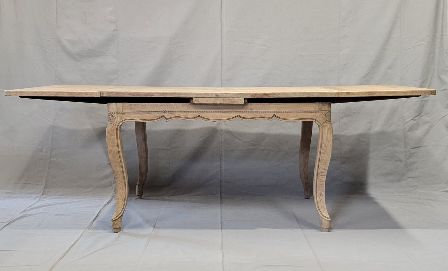 Antique 1920s French Bleached Oak Parquet Top Draw Leaf Table