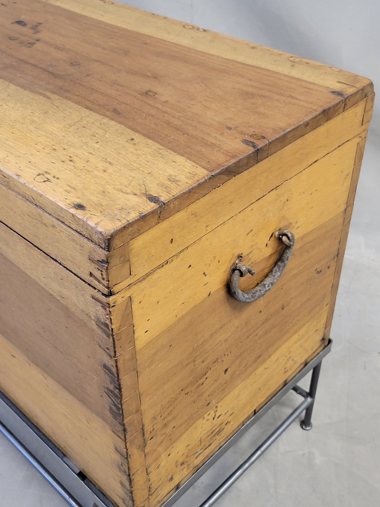 Vintage Chinese Indonesian Fitted Trunk on a Modern Steel Stand (Side Table) RL