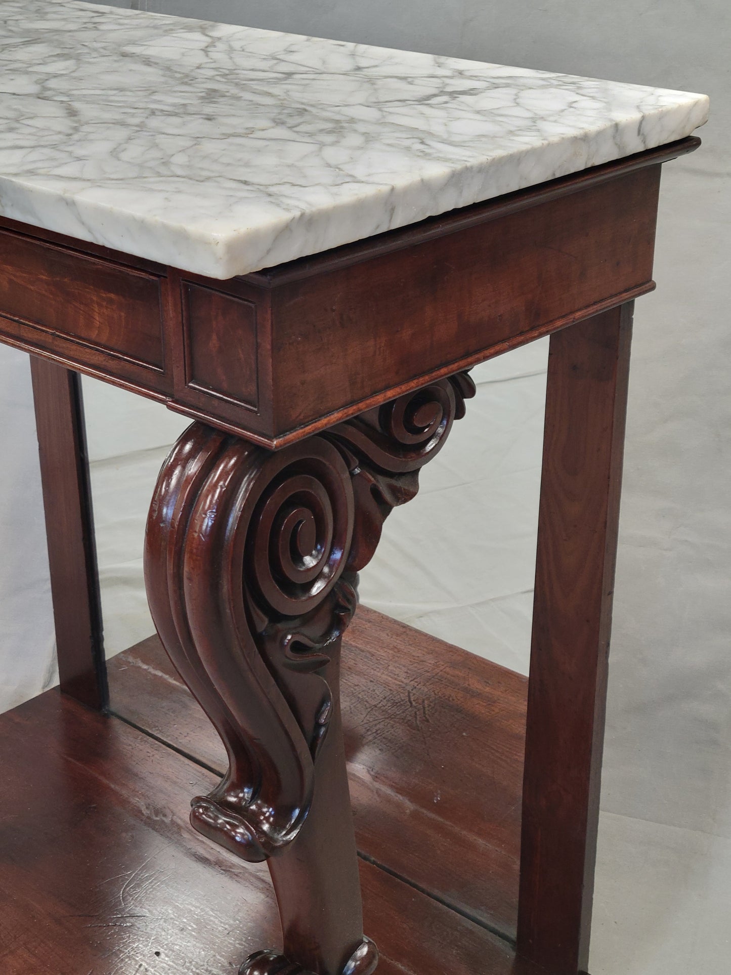 Antique 19th Century Mahogany Console Table With Carrara Marble Top