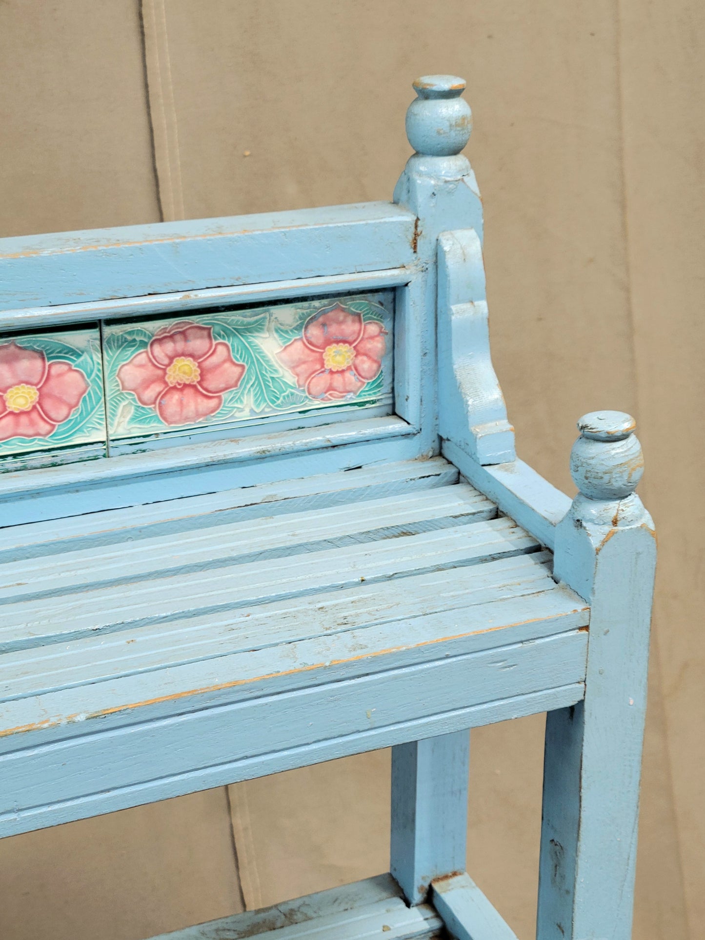 Vintage Indian Painted Bookshelf with Floral Tile