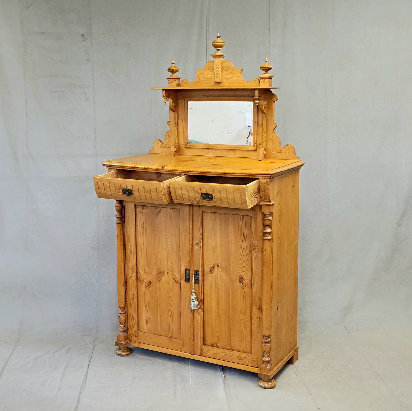 Antique Circa 1880 Swedish Pine Sideboard Buffet With Original Mirror