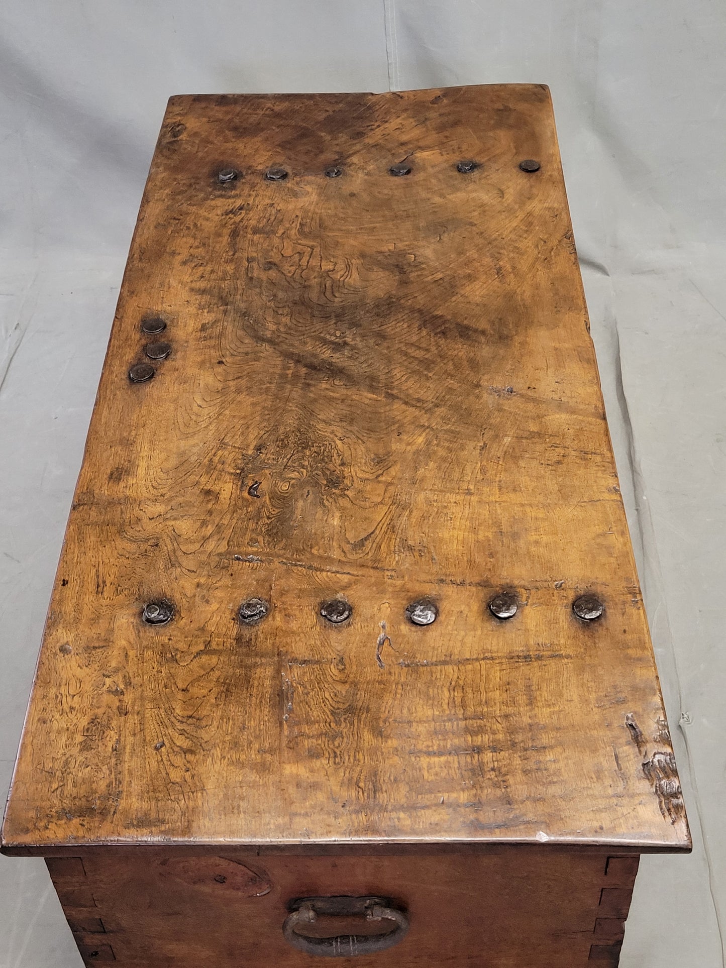 Antique Teak Storage Box With Iron Hardware Coffee Table (RL)