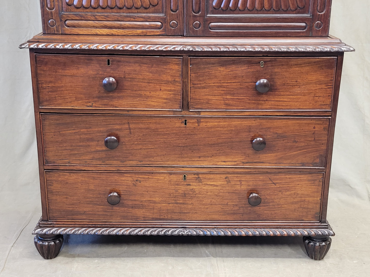 Antique 19th Century Anglo-Indian British Colonial Rosewood Linen Press Cabinet