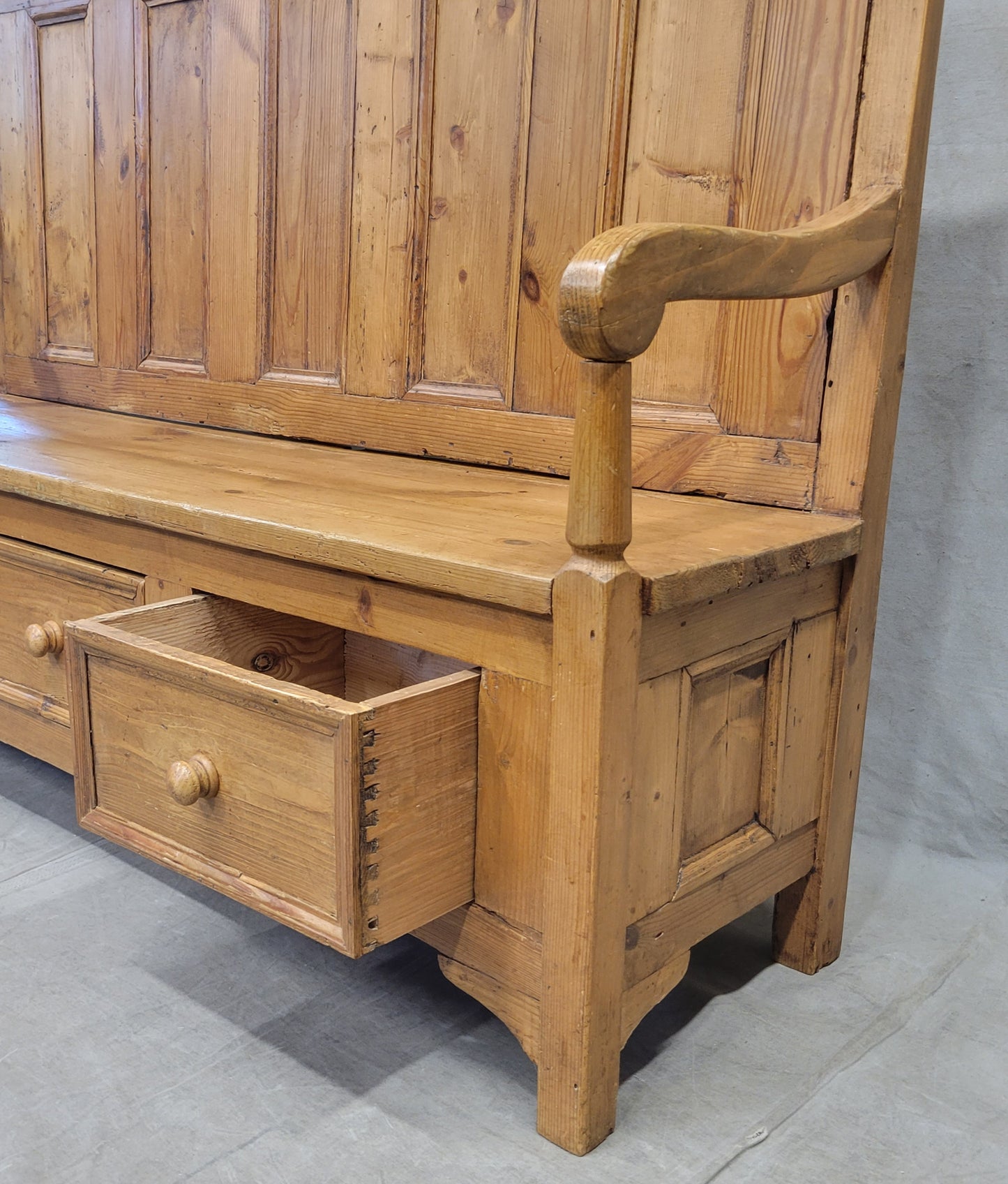 Eastern European Rustic Pine Settle Bench