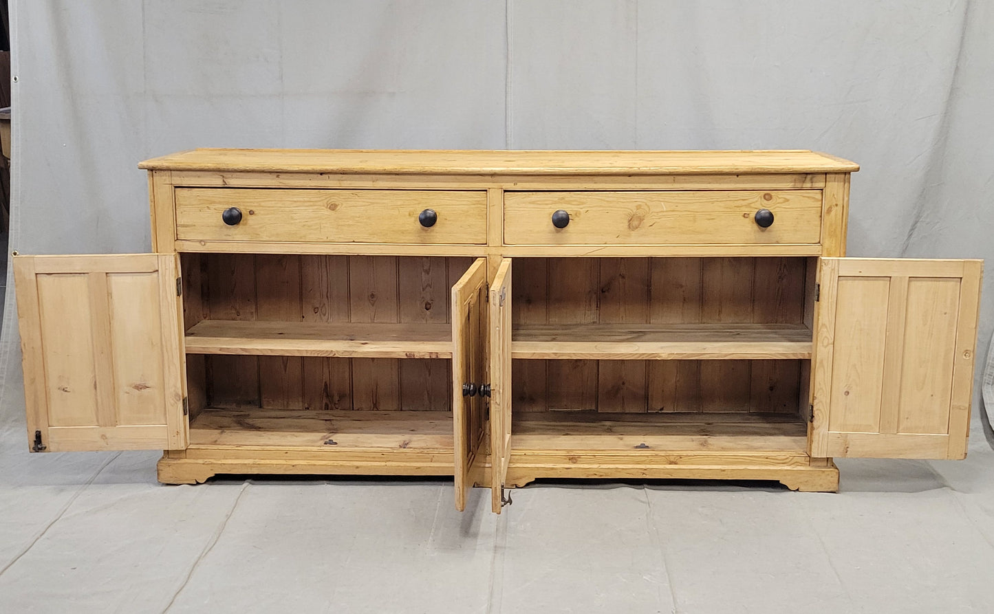 Antique English Pine Sideboard With Ebonized Knobs