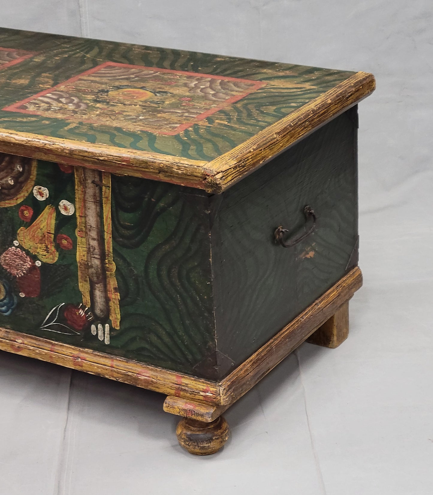 Antique Romanian Painted Pine Blanket Chest