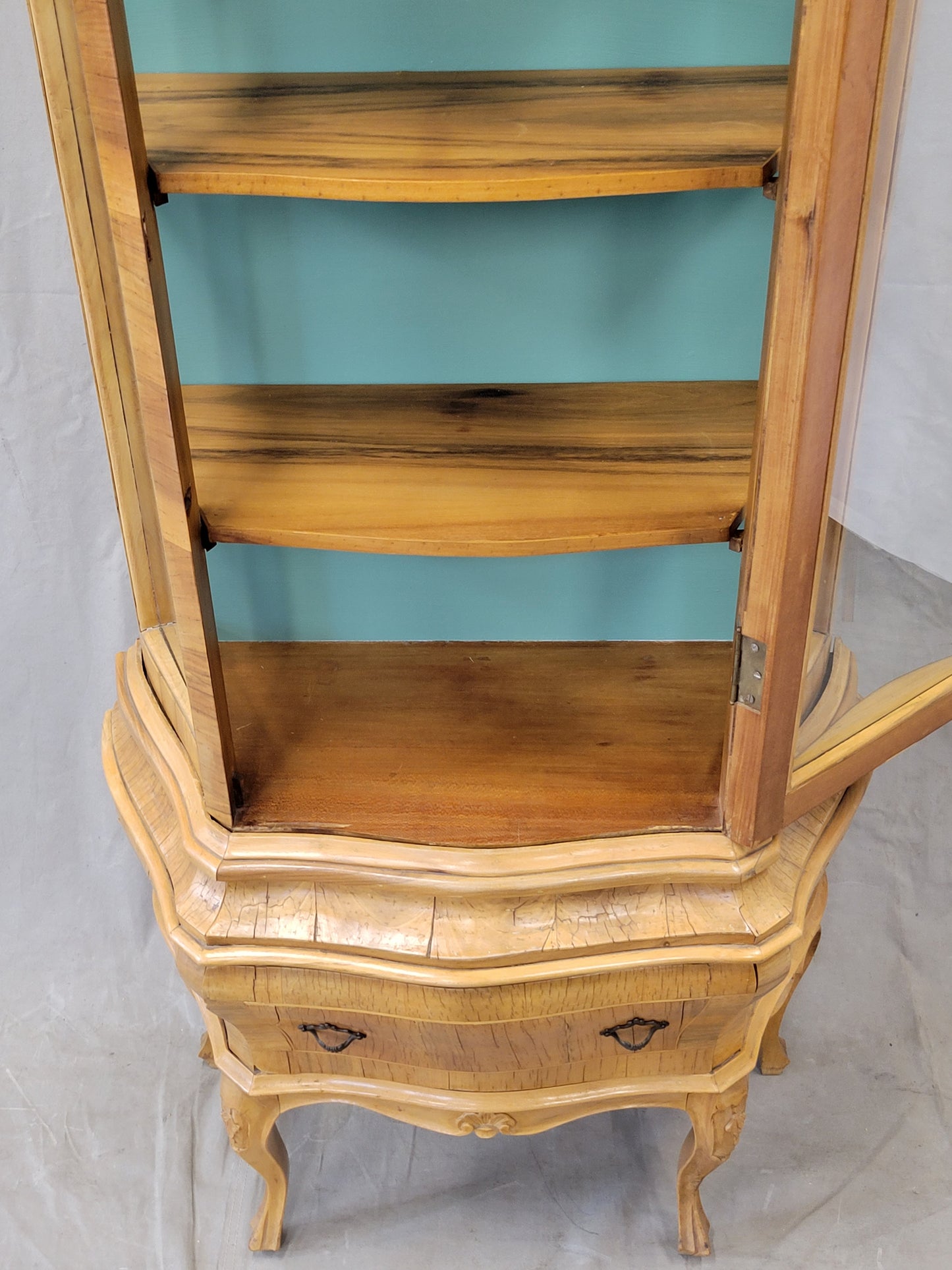 Vintage French Provincial Style Aqua Verdigris China Cabinet
