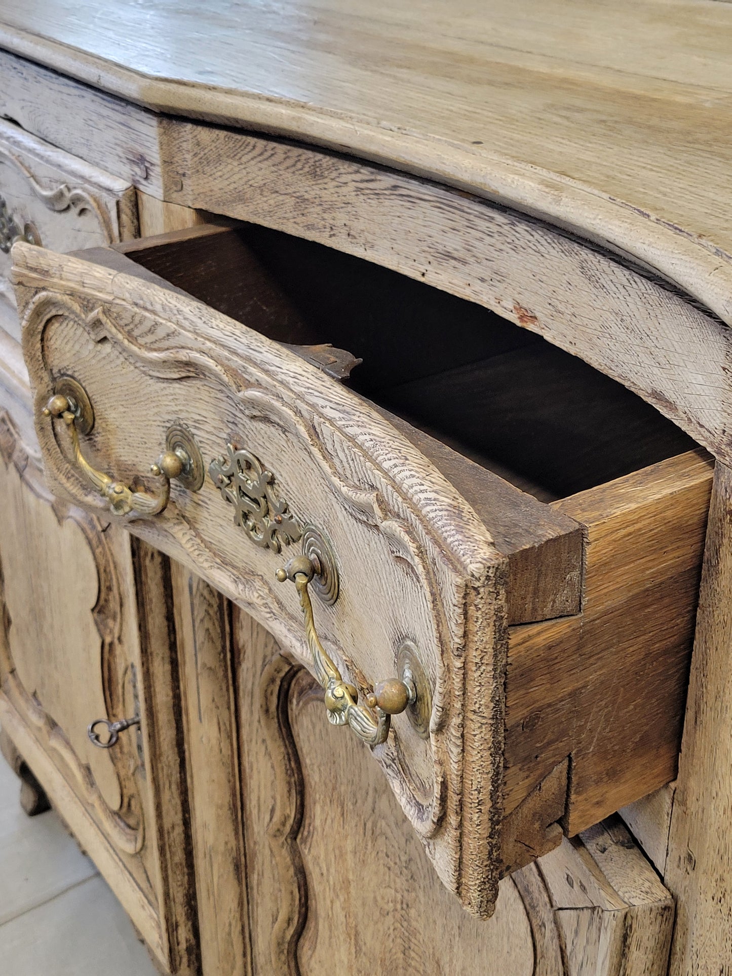 Antique 18th C. French Bleached Oak Serpentine Front Sideboard