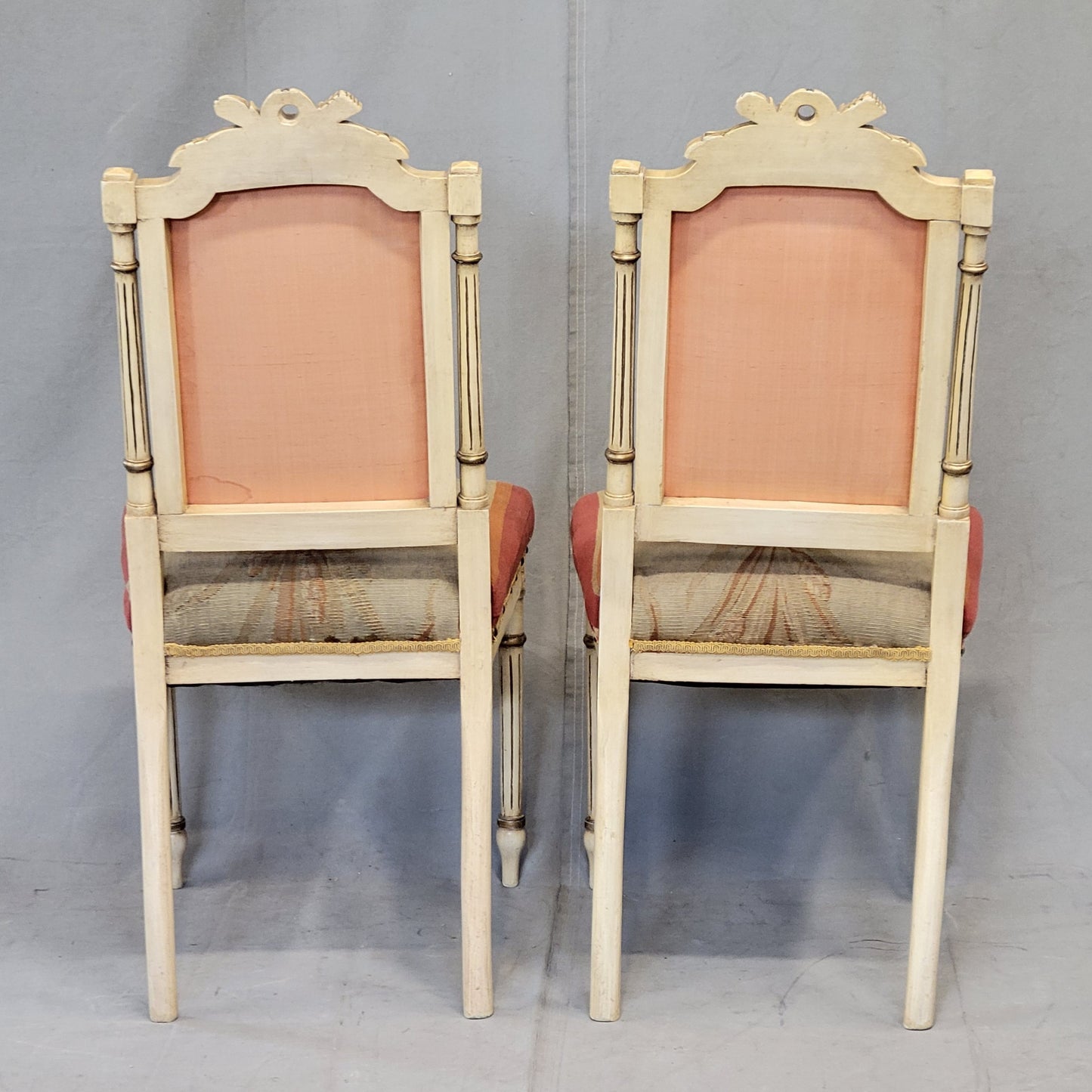 Vintage French Neoclassical Style Chairs With Antique Tapestry Upholstery - a Pair