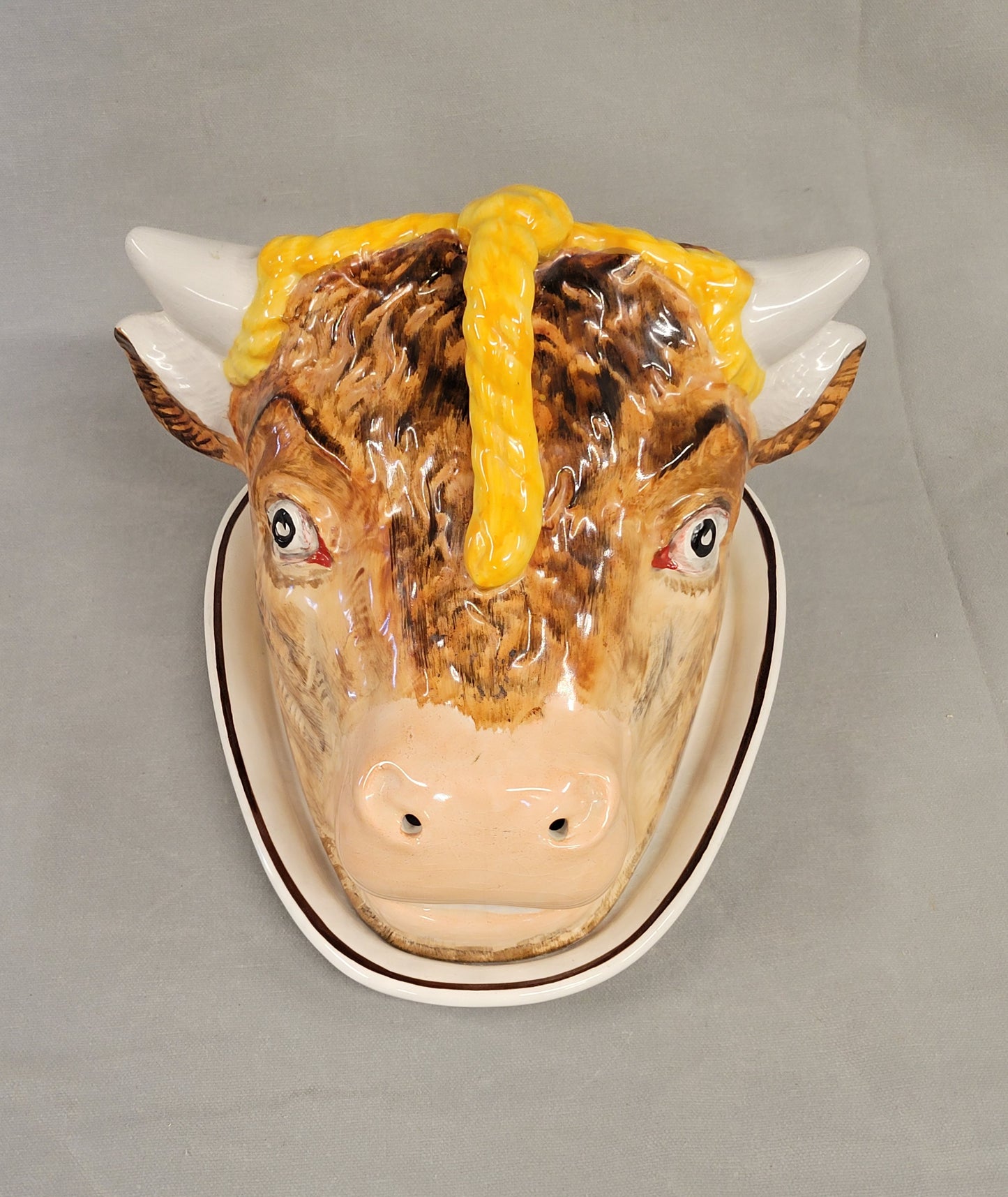 Vintage Staffordshire Cheese Dish in the Shape of a Cow's Head