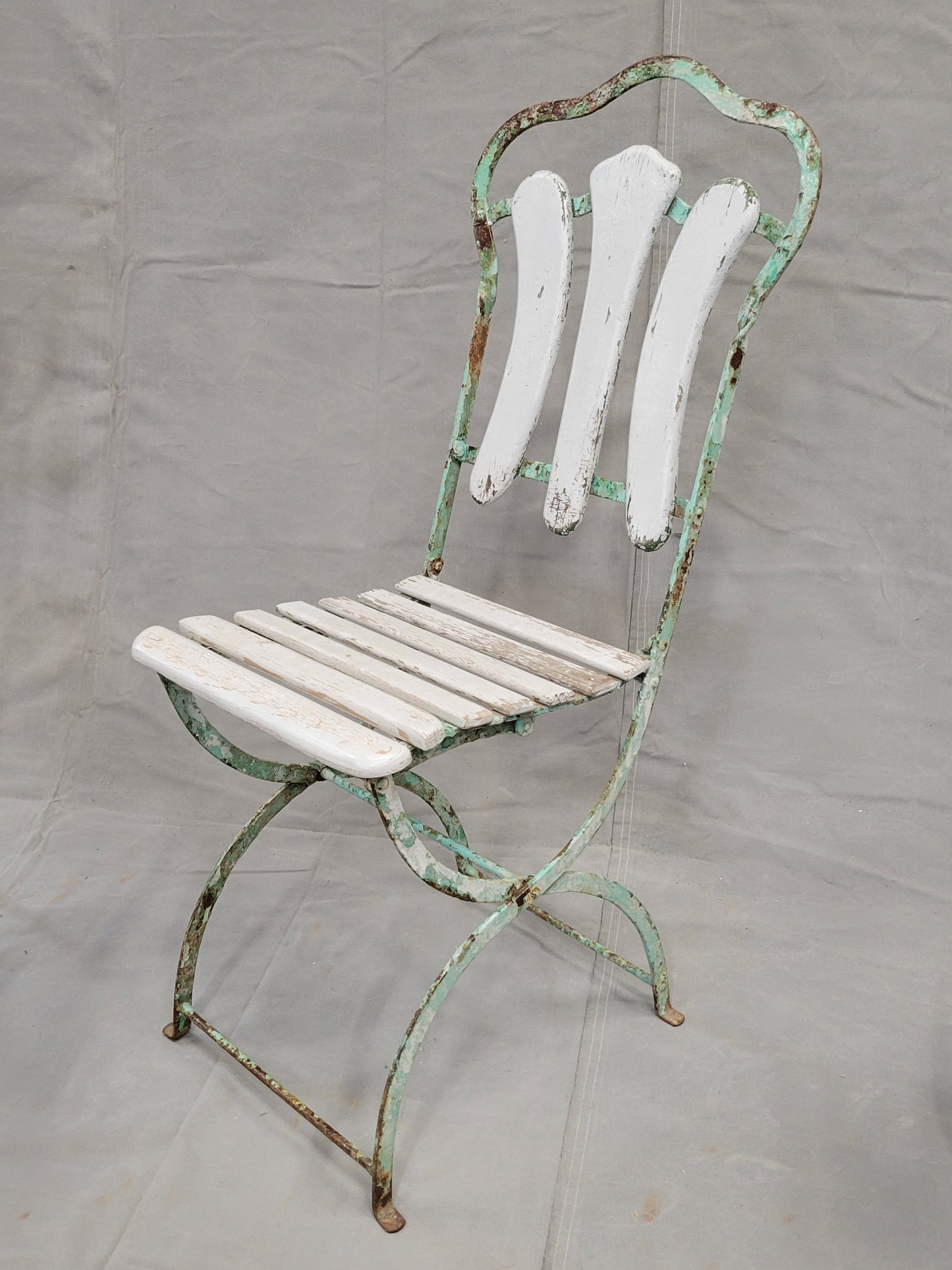 Antique French Iron and Wood Folding Bistro Garden Chairs - Set of 3
