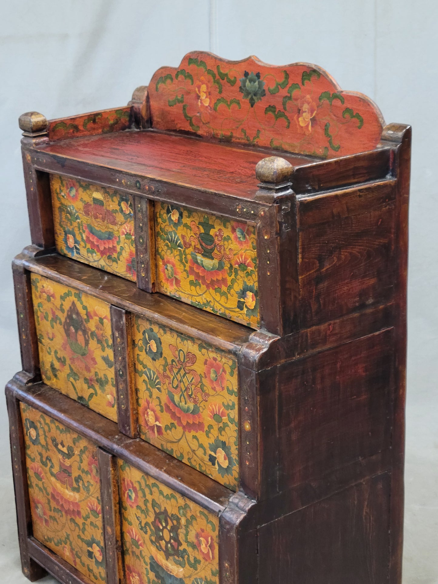 Antique 1920s Tibetan Stepped Storage Altar Cabinet