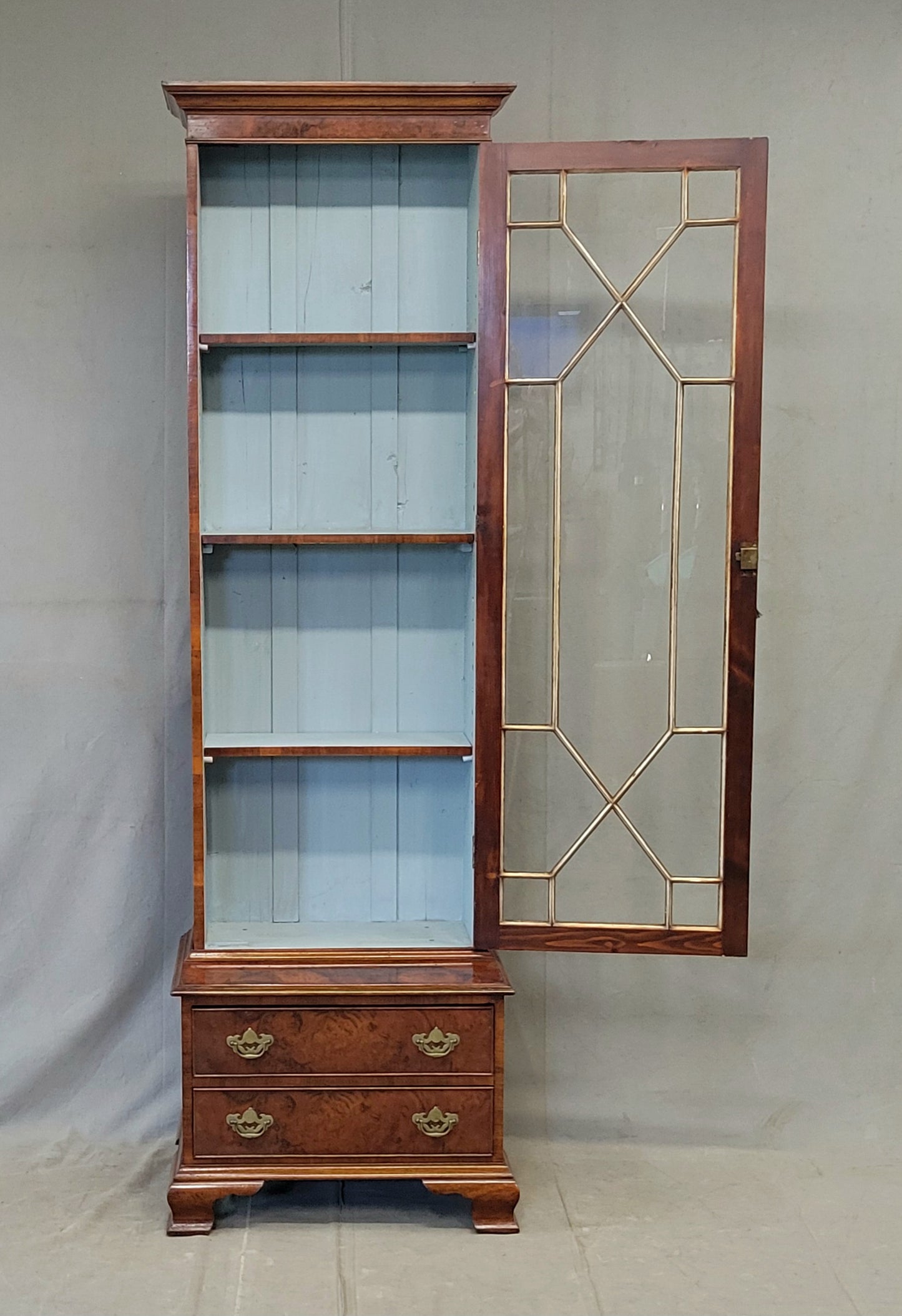 Antique English Mahogany Single Glass Door 2-piece Curio Display Cabinet