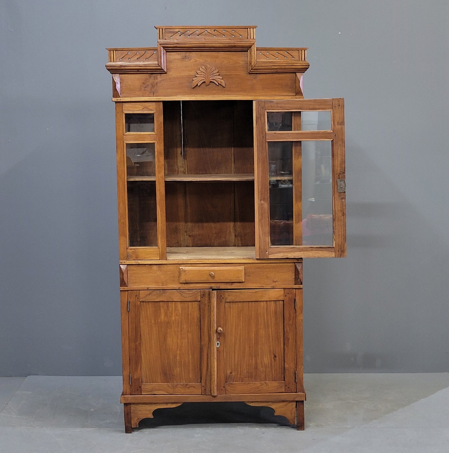 Antique Dutch Colonial Glass Door Cabinet