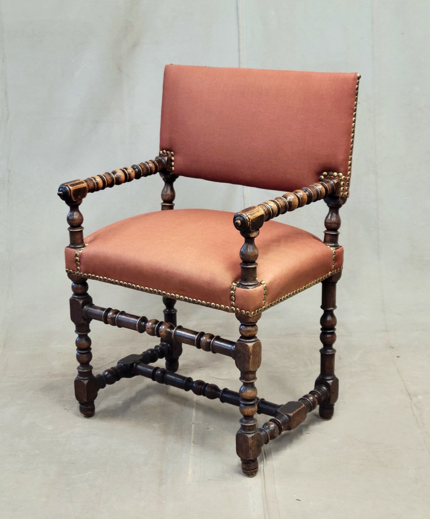 Antique European Renaissance Revival Chairs with Terracotta Linen Upholstery - a pair