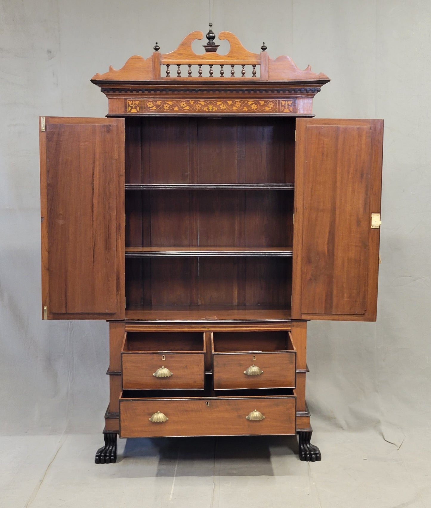 Antique Circa 1900 Anglo Indian Teak and Rosewood Mirrored Cabinet With Inlay