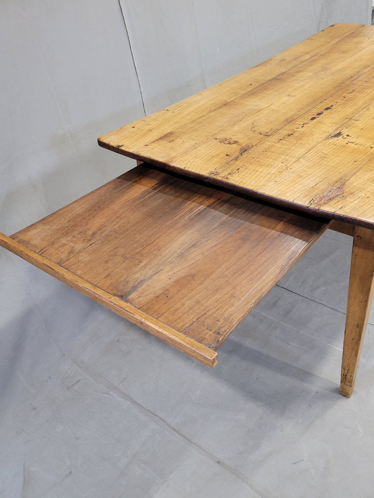 Antique French Provincial Cherry Farmhouse Table With Breadboard and Drawers